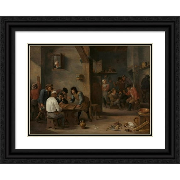 David Teniers The Younger 18x14 Black Ornate Wood Framed Double Matted Museum Art Print Titled - Game of Backgammon (1640s)