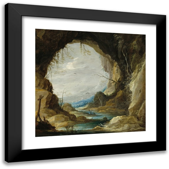 David Teniers The Younger 20x20 Black Modern Framed Museum Art Print Titled - Vista from a Grotto (Early 1630s)