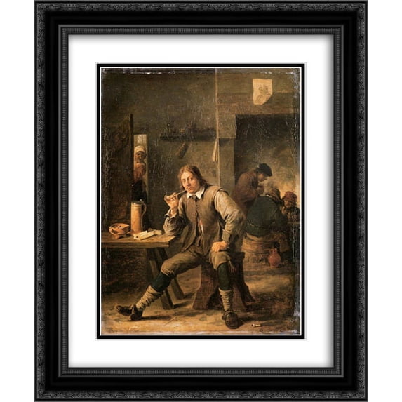 David Teniers the Younger 2x Matted 20x24 Black Ornate Framed Art Print 'A Smoker Leaning on a Table'