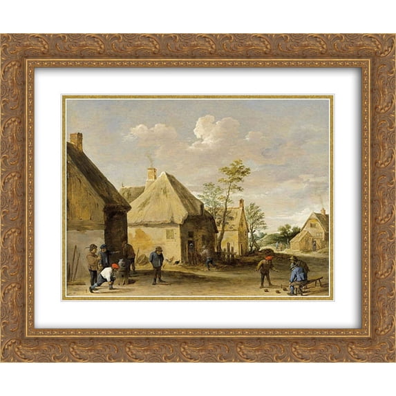 David Teniers the Younger 2x Matted 24x20 Gold Ornate Framed Art Print 'Peasants Bowling in a Village Street'