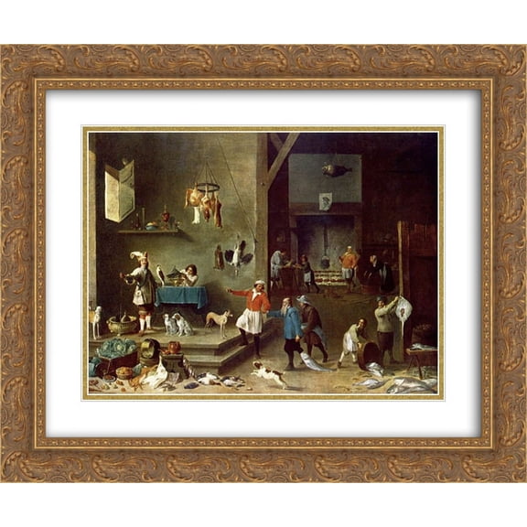 David Teniers the Younger 2x Matted 24x20 Gold Ornate Framed Art Print 'The Kitchen'