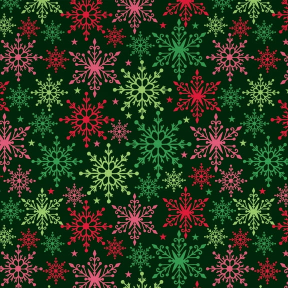 David Textiles 1-Yard Cotton Bright Snowflakes Precut Fabric, Hunter