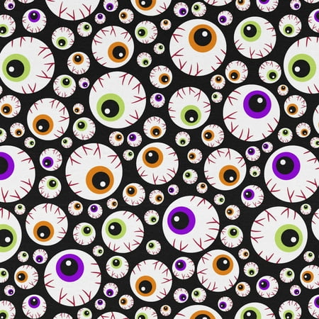 David Textiles 1-Yard Cotton Halloween Eyeballs Precut Fabric, Black