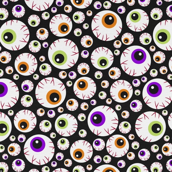 David Textiles 1-Yard Cotton Halloween Eyeballs Precut Fabric, Black