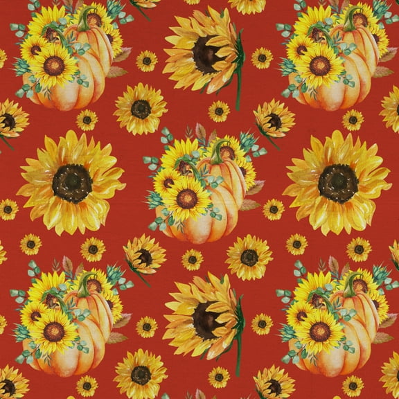 David Textiles 1-Yard Cotton Pumpkin and Sunflowers Precut Fabric, Red