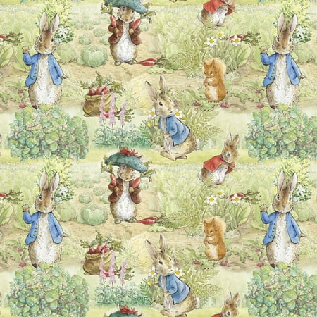 Peter Rabbit 100% Cotton Garden, Multi-color, 18" x 21" for Quilting & Sewing, 1 Each