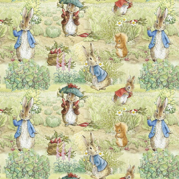 David Textiles 18" x 21" Cotton Peter Rabbit Garden Precut Sewing & Craft Fabric, Multicolor