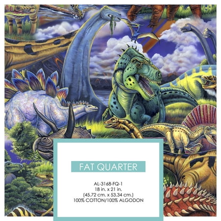 David Textiles 100% Cotton Dinosaurs, Multi-color, 18" x 21" for Quilting & Sewing, 1 Each