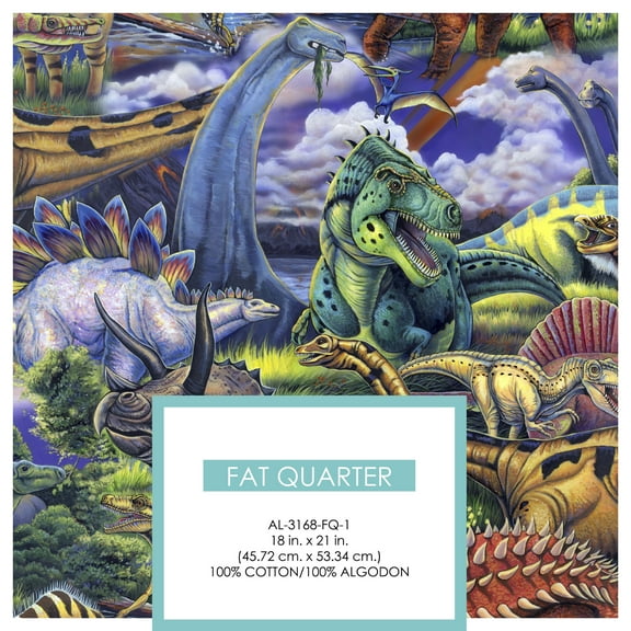 David Textiles 21" x 18" 100% Cotton Dinosaurs Precut Sewing & Craft Fabric, Multi-color