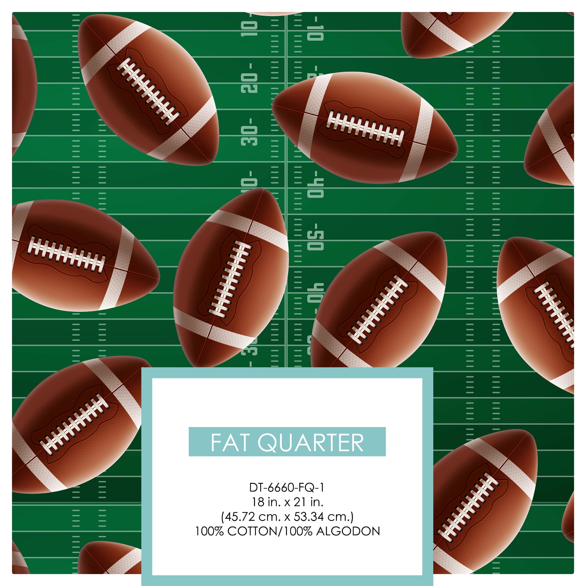 David Textiles 100% Cotton Super Football, Green, 18" x 21" for Quilting & Sewing, 1 Each