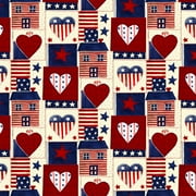 1 Yard 100% Cotton American Heart Patch, Red, White, 44" Wide for Quilting & Sewing by David Textiles