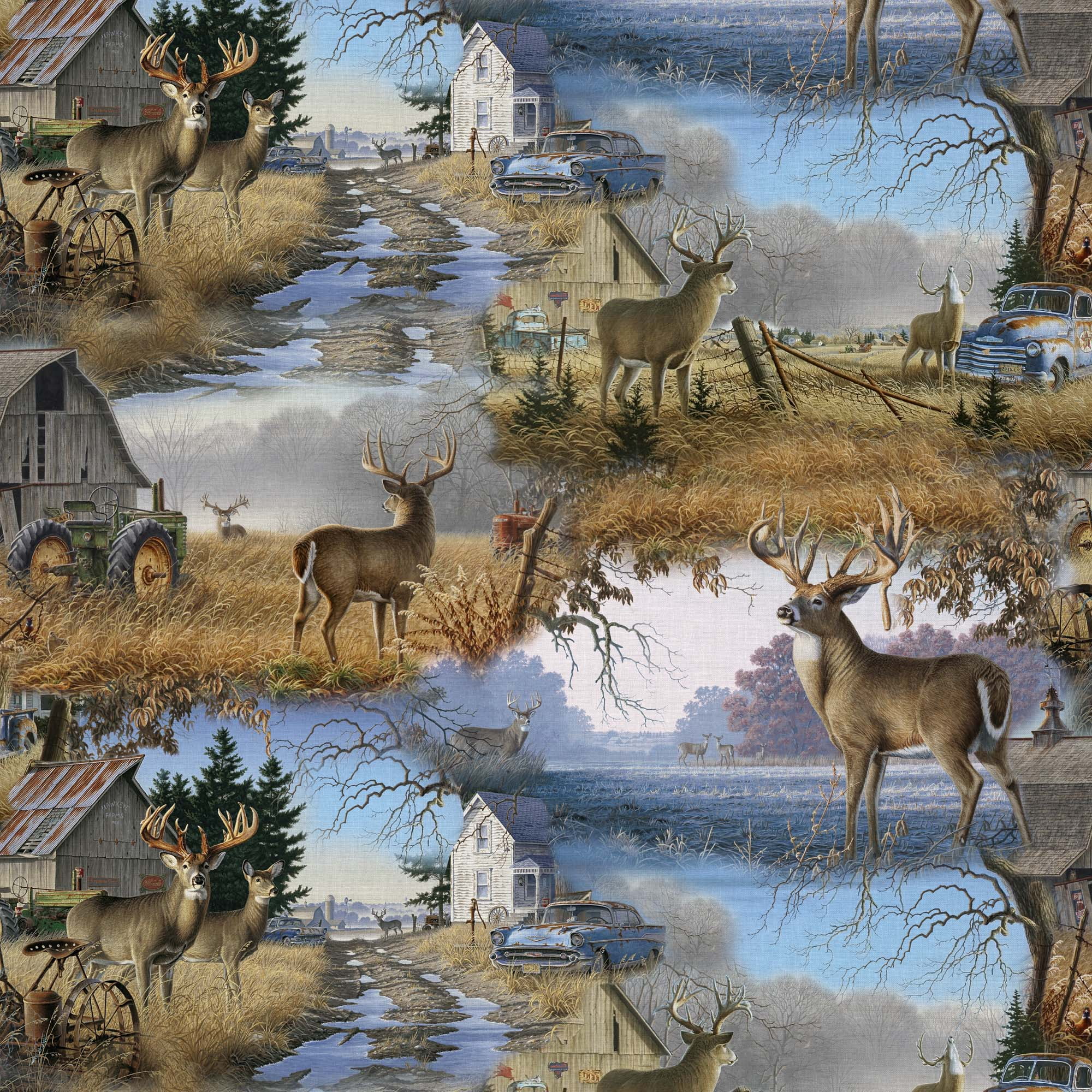 David Textiles 44" Cotton Country Deer Fabric By the Yard, Multi