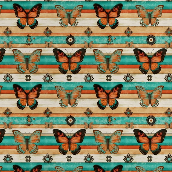 David Textiles 44" x 1 Yard Cotton Butterfly Woodwork Precut Fabric, Multicolor