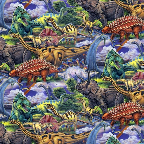 David Textiles 44" x 1 Yard Cotton Dinosaurs Precut Fabric, Multicolor