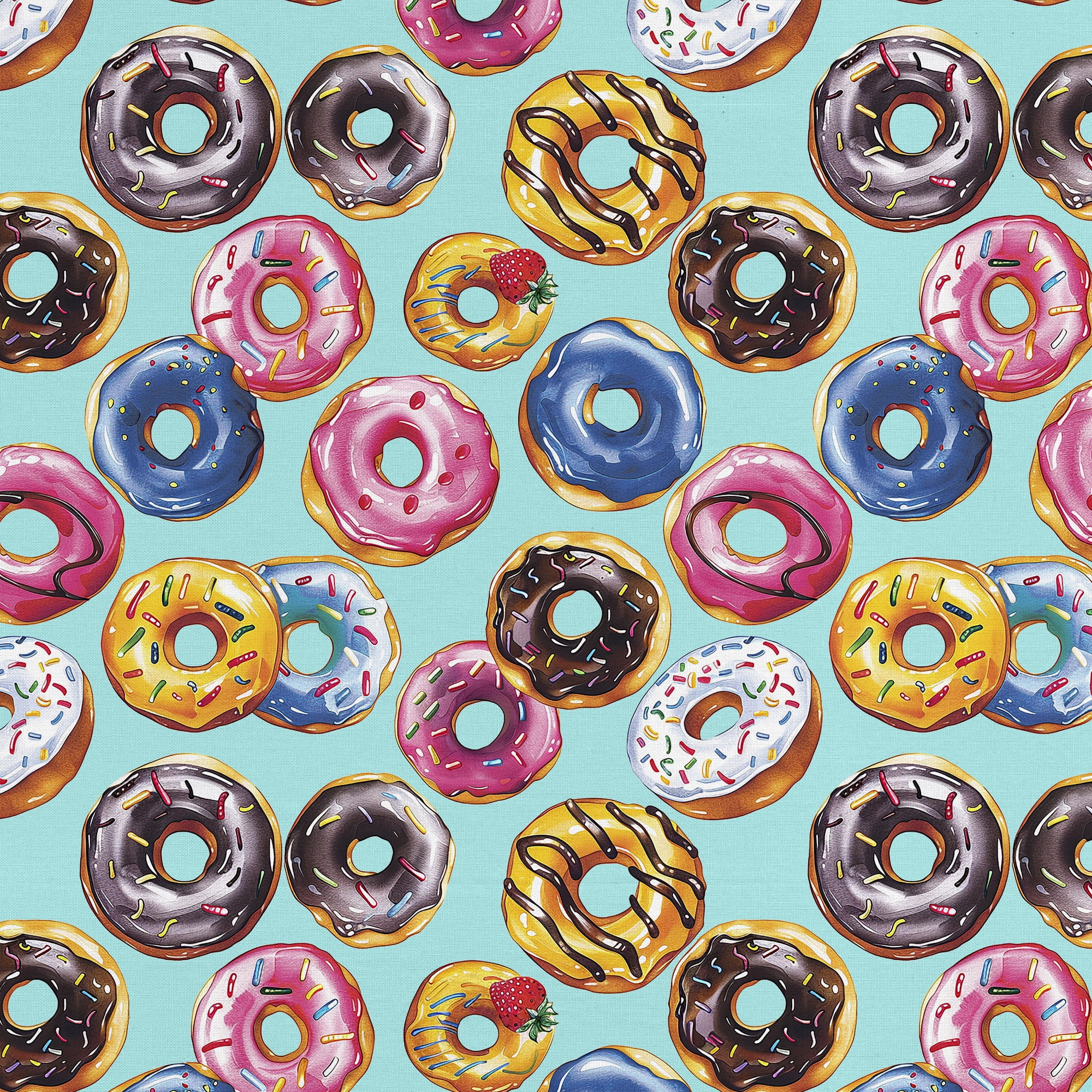 1 Yard 100% Cotton Donuts, Aqua, 44" Wide for Quilting & Sewing by David Textiles