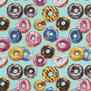 1 Yard 100% Cotton Donuts, Aqua, 44" Wide for Quilting & Sewing by David Textiles