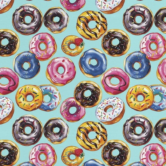 David Textiles 44" x 1 Yard Cotton Donuts Precut Fabric, Aqua