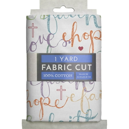 1 Yard 100% Cotton Faith Hope Love, White, 44" Wide for Quilting & Sewing by David Textiles