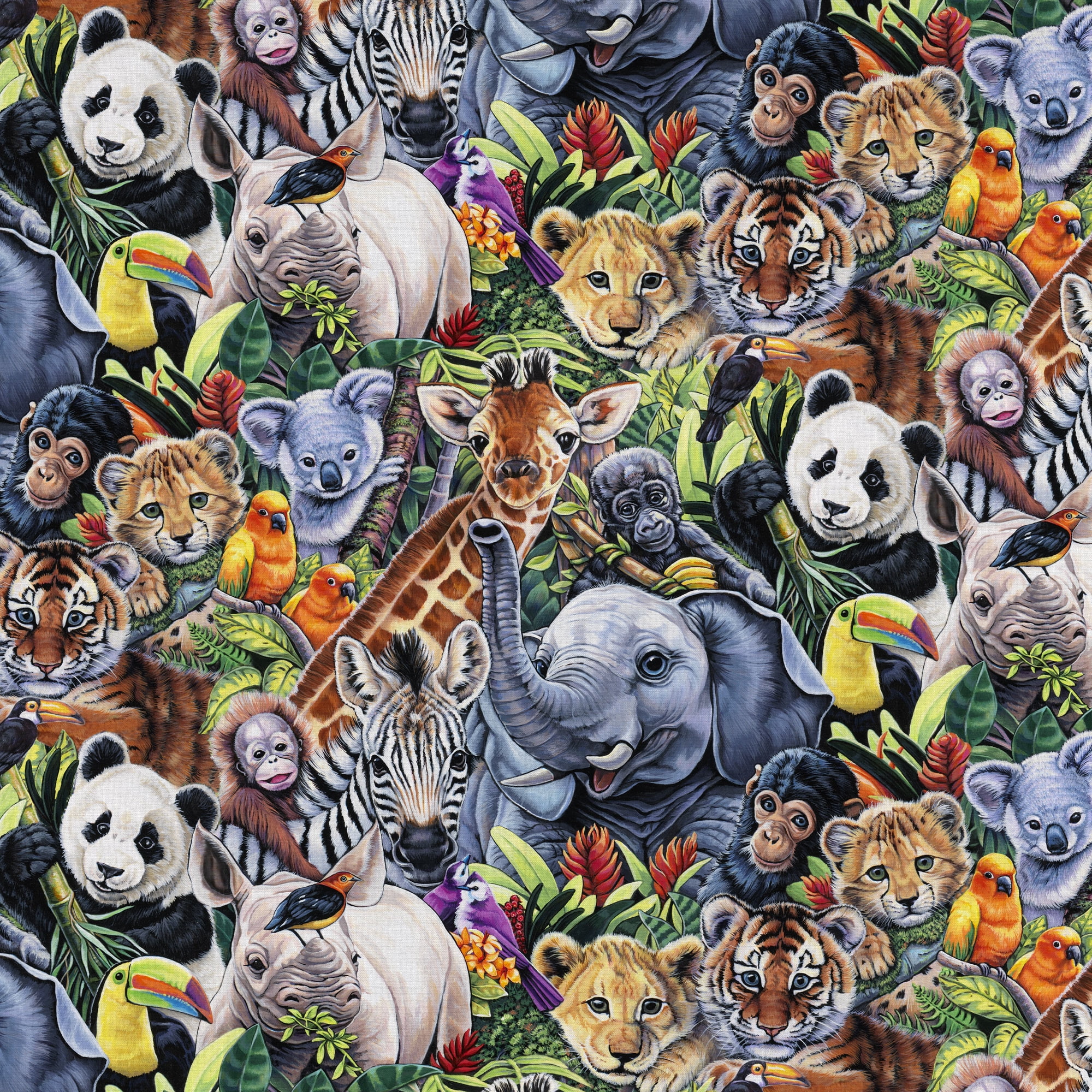 David Textiles 44" x 1 Yard Cotton Jungle Babies Precut Fabric, Multicolor