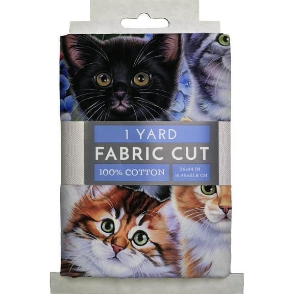 David Textiles 44" x 1 Yard Cotton Kittens and Flowers Precut, Multicolor