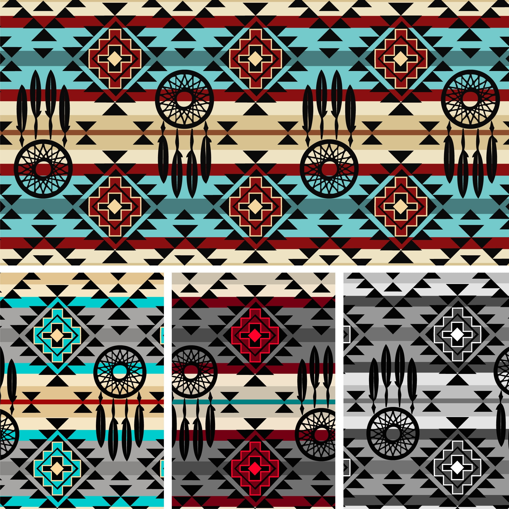 1 Yard 100% Cotton Native Dreamcatcher, Multi-color, 44" Wide for Quilting & Sewing by David Textiles