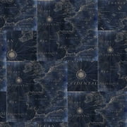 David Textiles 44" x 1 Yard Cotton Nautical Map Precut Fabric, Blue