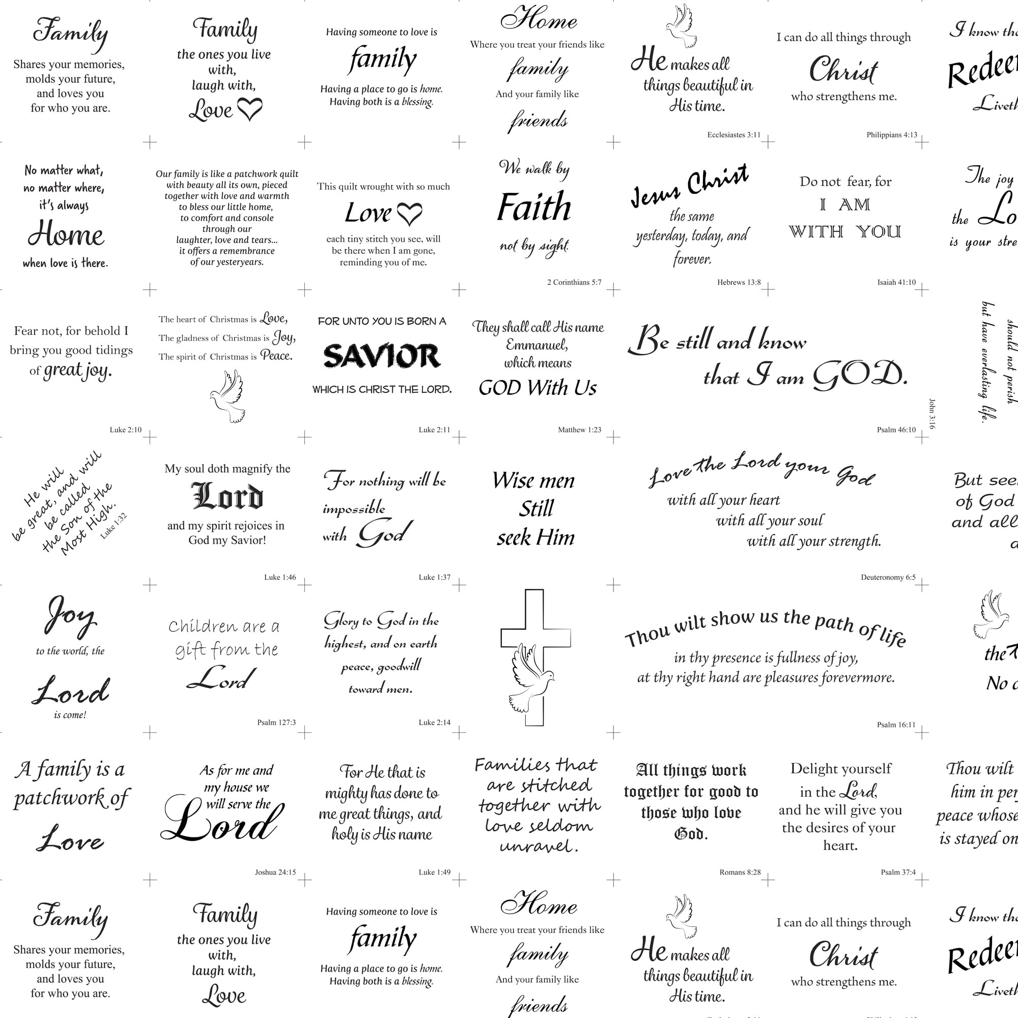 1 Yard 100% Cotton Religious Text, White, 44" Wide for Quilting & Sewing by David Textiles