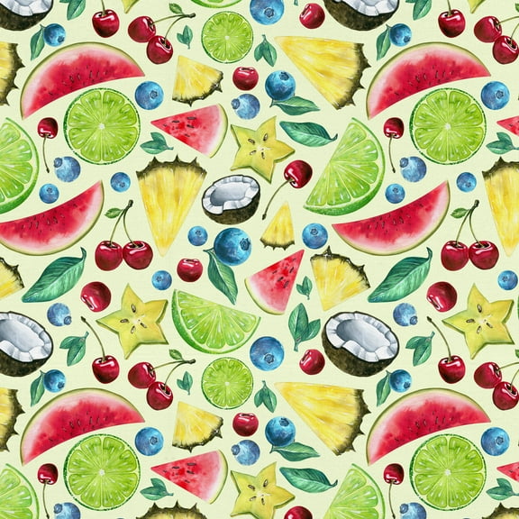 David Textiles 44" x 1 Yard Cotton Tropical Ingredients Precut Fabric, Lime