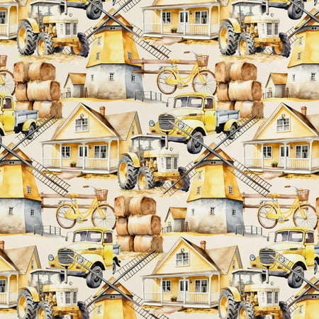 1 Yard 100% Cotton Yellow Farm, Multi-color, 44" Wide for Quilting & Sewing by David Textiles