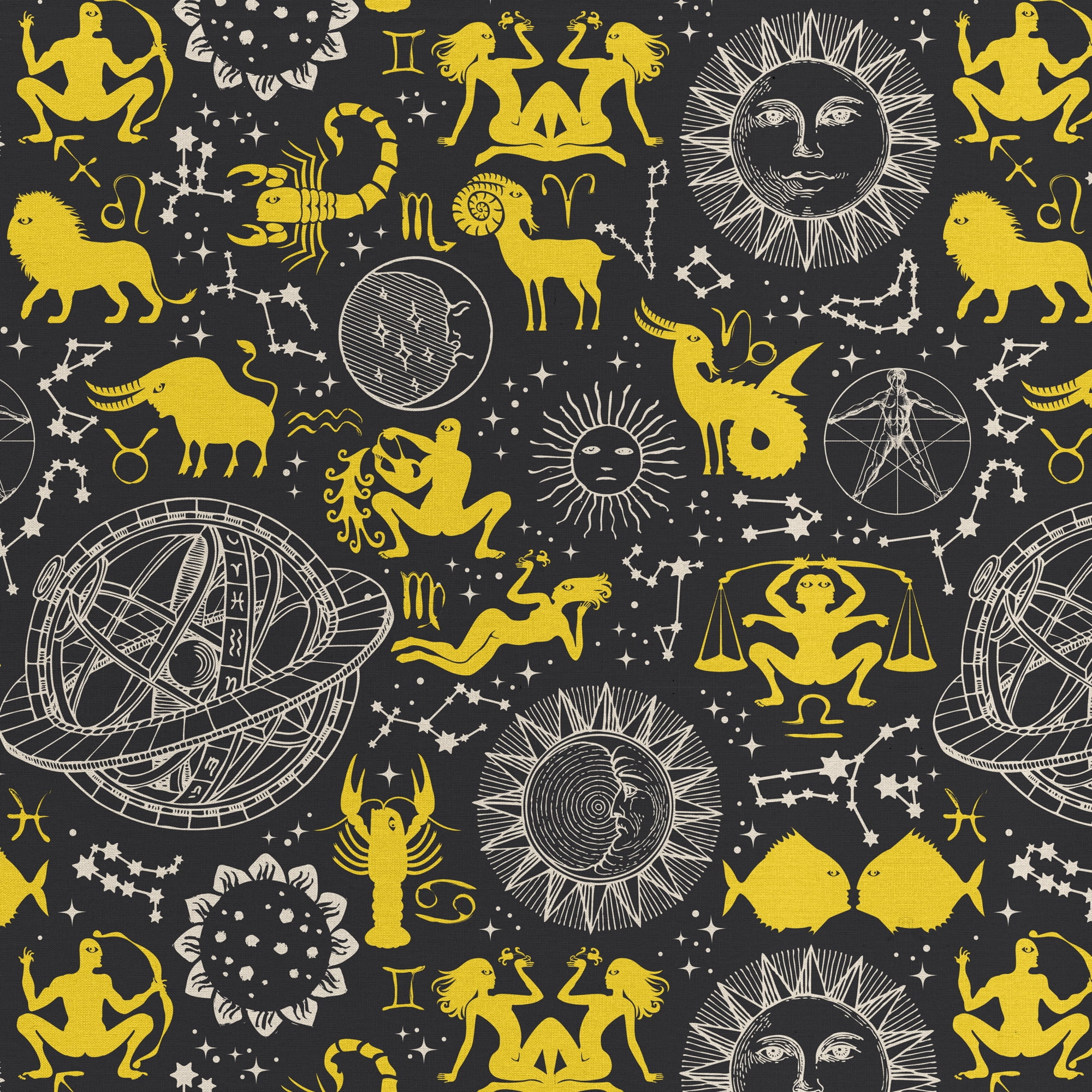 1 Yard 100% Cotton Zodiac Ditsy, Black, 44" Wide for Quilting & Sewing by David Textiles