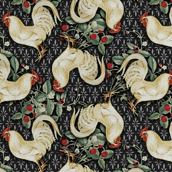 David Textiles 44" x 1 yard Cotton Country Toss Chicken Pre-Cut Fabric, Black