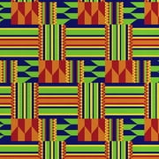 David Textiles 44" x 1 yard Cotton Kente Squares Pre-Cut Fabric, Red, Orange, Navy