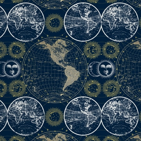 David Textiles 44" x 18" Cotton Celestial Maps Precut Fabric