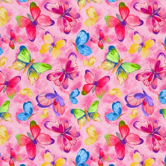David Textiles 44" x 18" Cotton Colorful Buterfly Precut Fabric