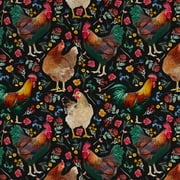 David Textiles 44" x 18" Cotton Farm Rooster Flowers Precut Fabric, Multicolor