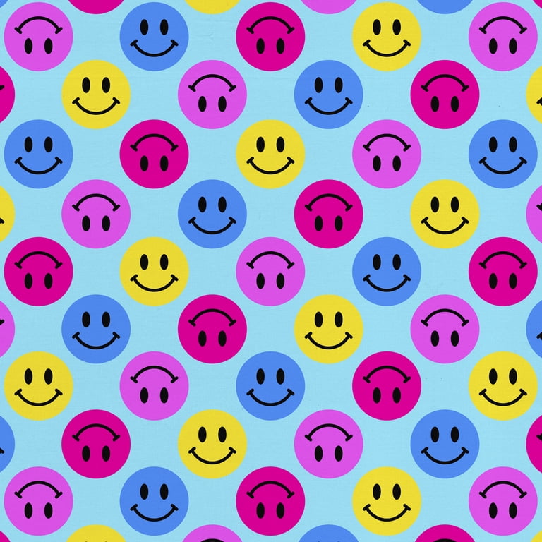 Half-Yard 100% Cotton Happy Smileys, Blue, Multi-color, 44