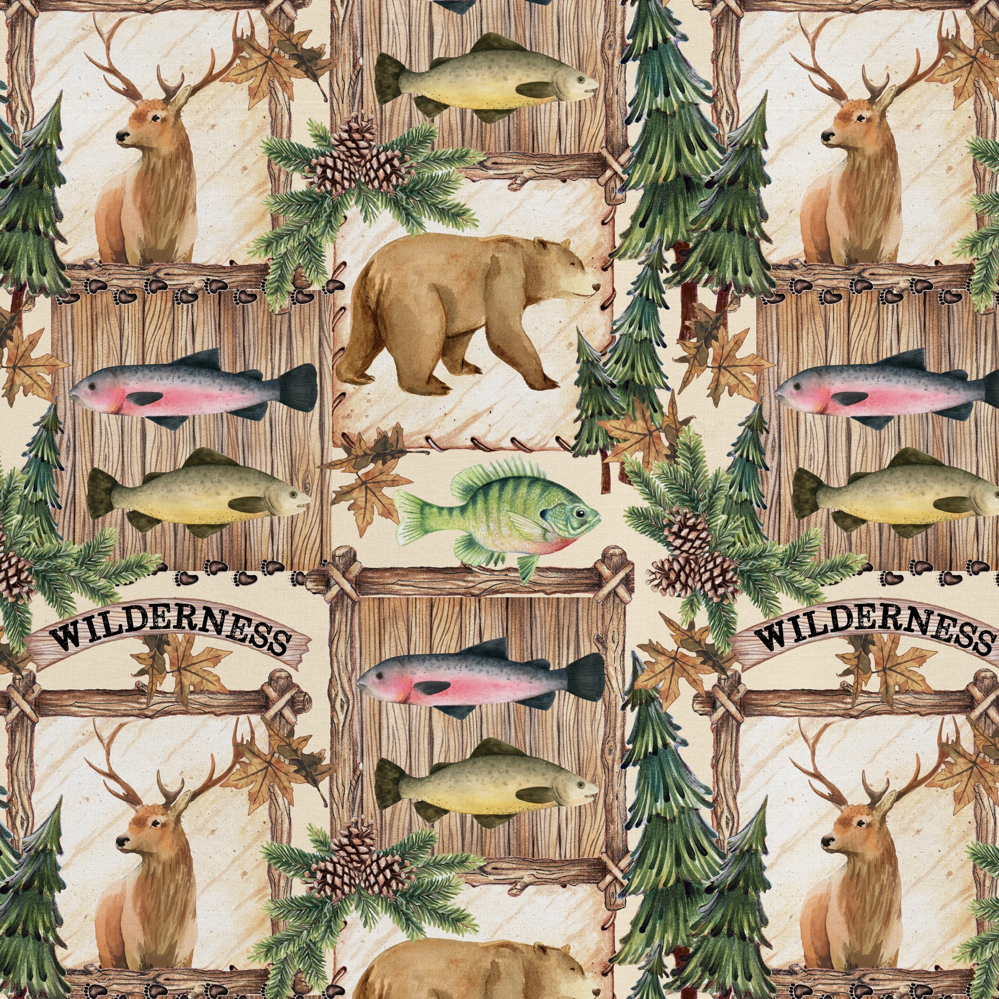 Half-Yard 100% Cotton The Wilderness, Multi-color, 44" Wide for Quilting & Sewing by David Textiles