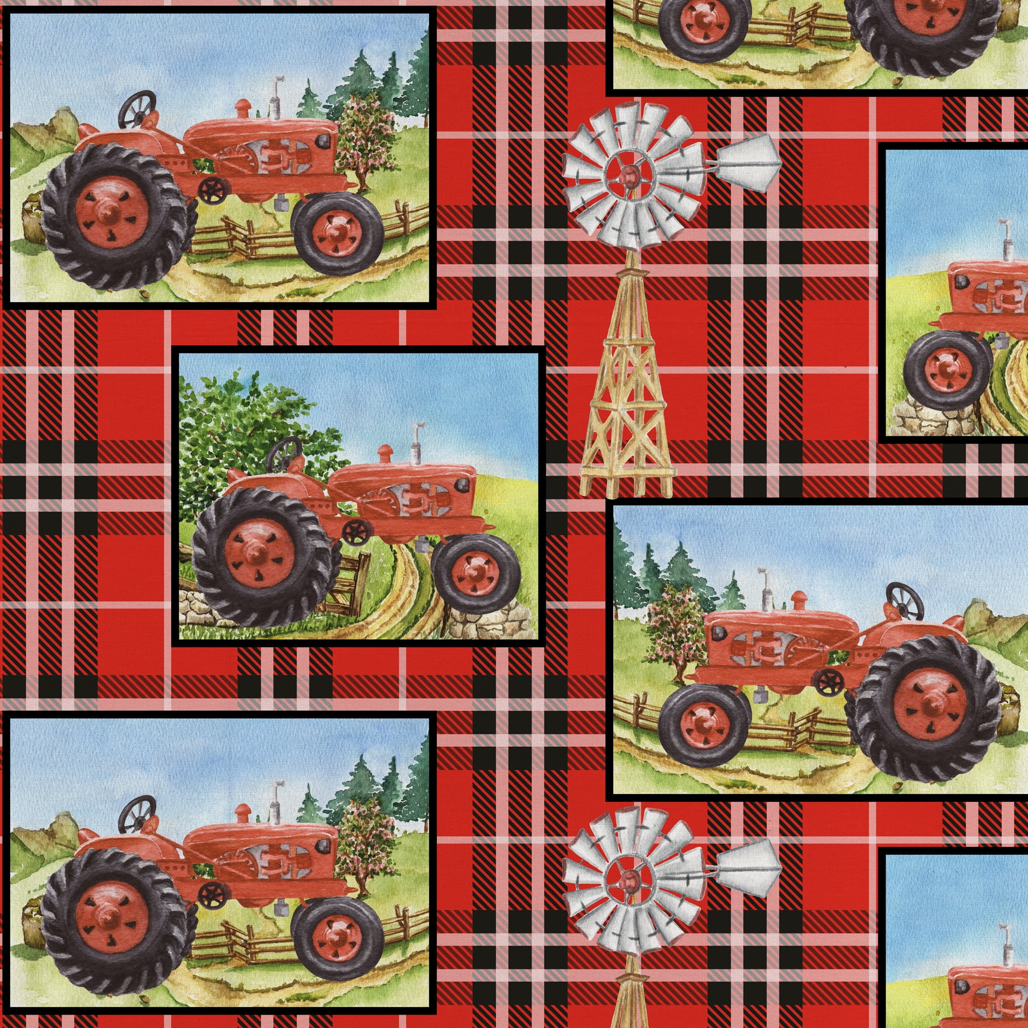 Half-Yard 100% Cotton Tractor Plaid, Red, 44" Wide for Quilting & Sewing by David Textiles
