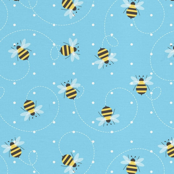 David Textiles 44" x 2 Yards Poly-Cotton Buzzing Bee Pre-Cut Fabric, Blue