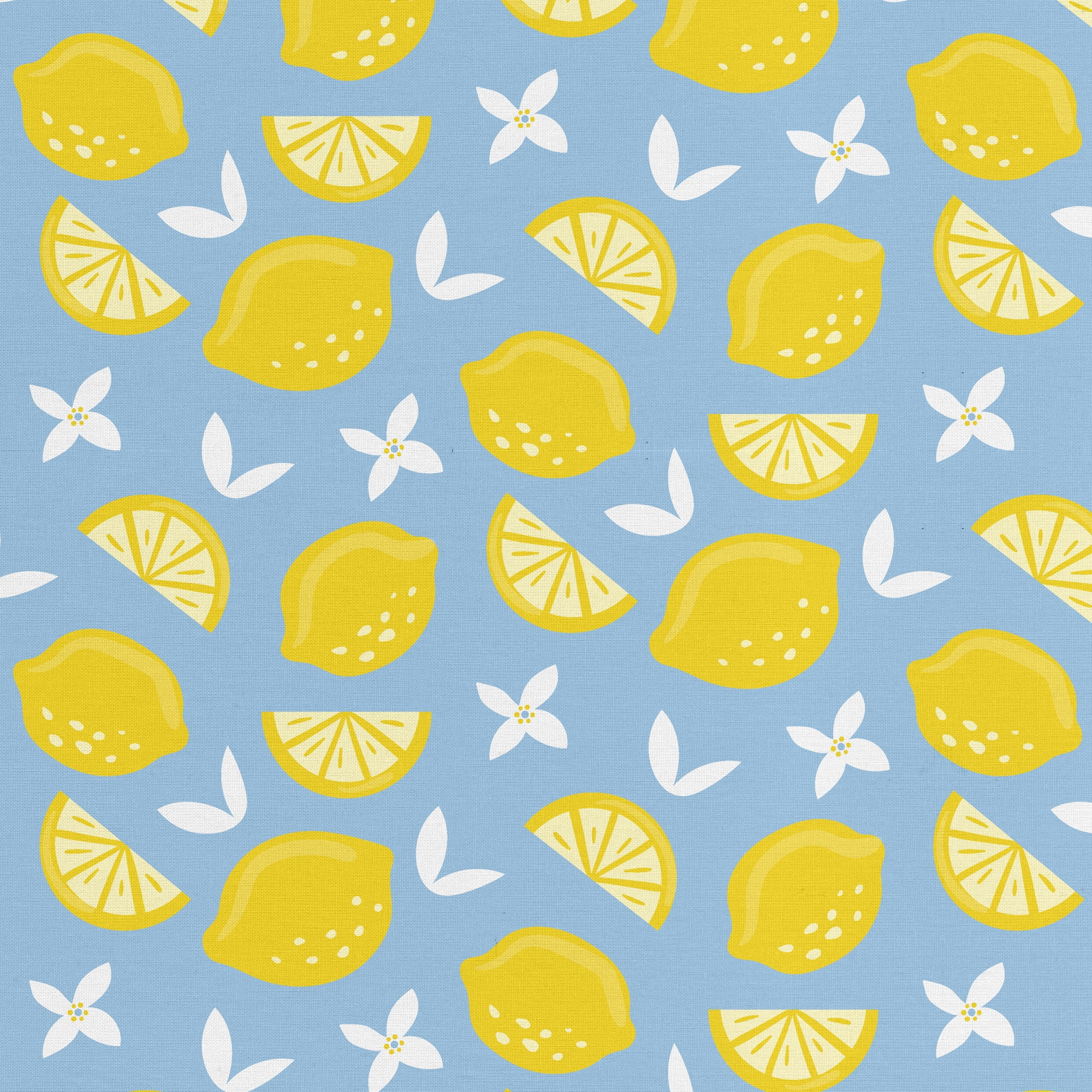 2 Yards Poly-cotton Lemon Toss, Blue, 44" Wide for Crafts by David Textiles