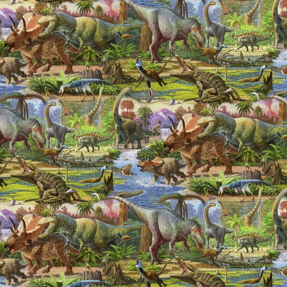 David Textiles 60" x 1.5 yard 100% Polyester Anti-pill Fleece Dinorama Sewing & Craft Precut Fabric