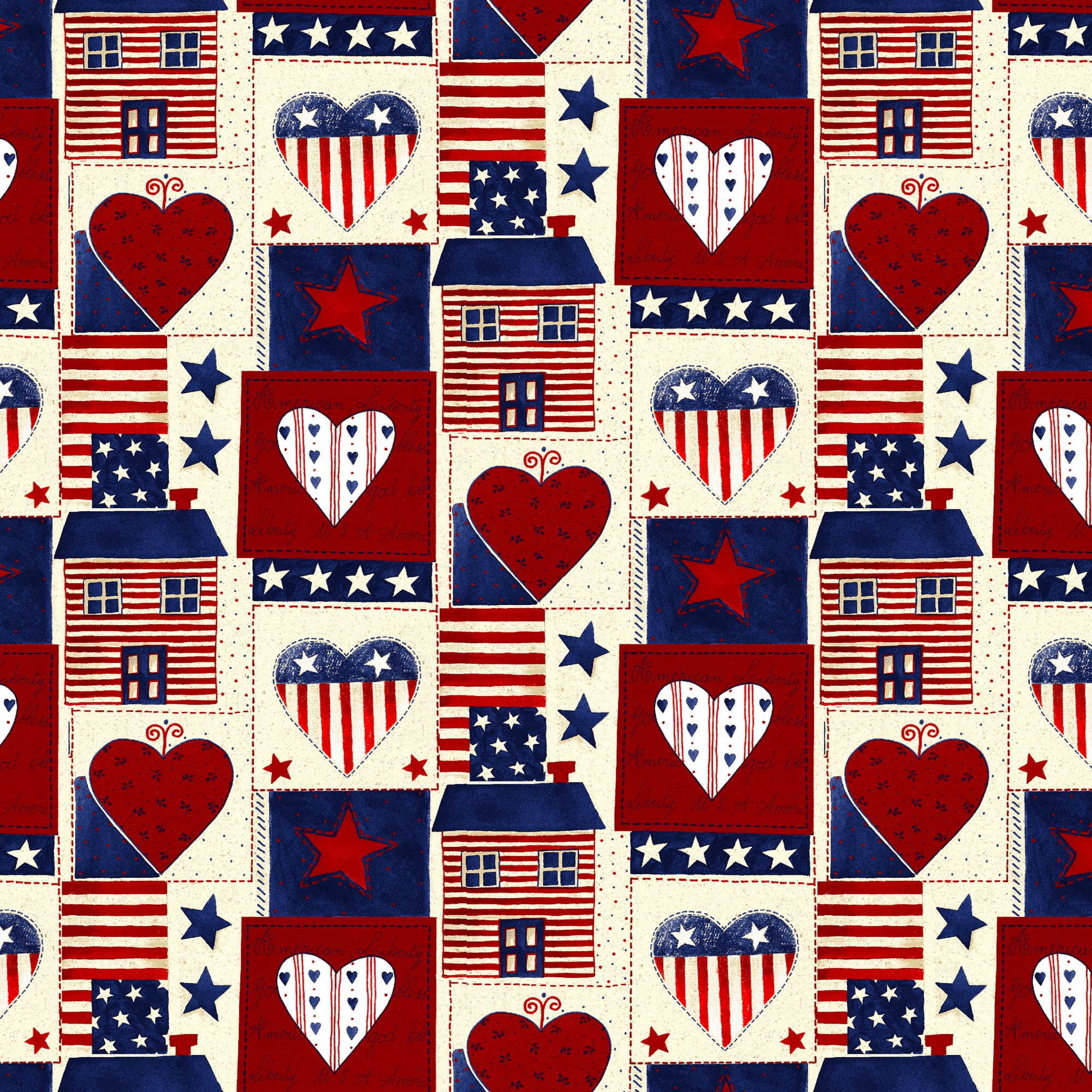 DAVID TEXTILES, INC. David Textiles 44" Cotton American Heart Patch Sewing & Craft Fabric 1 yd Pre-cut, Red and White