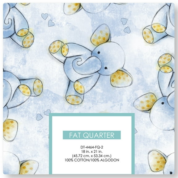 David Textiles 21" x 18" 100% Cotton Sleepytime Elephants Precut Sewing & Craft Fabric, Blue