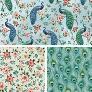 David Textiles Cotton Fabric Feathered Peacock Collection 44 Inches