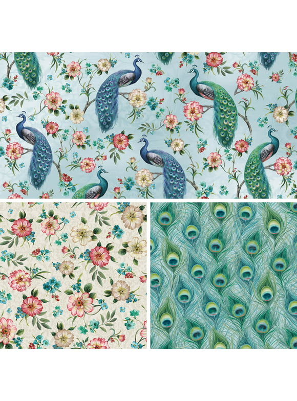 David Textiles Cotton Fabric Feathered Peacock Collection 44 Inches