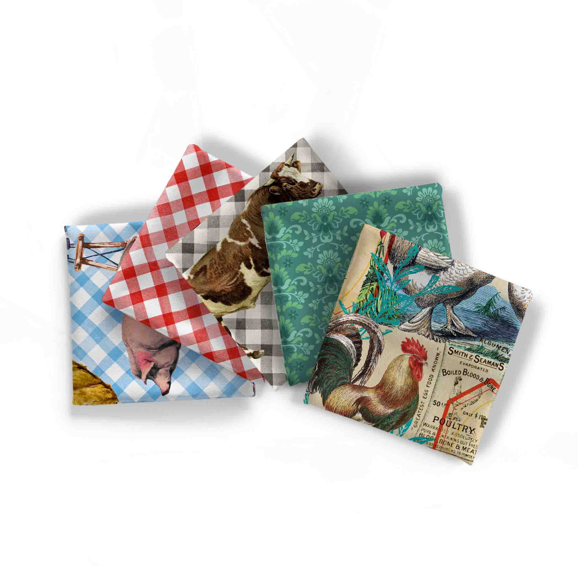 David Textiles 18" x 21" 100% Cotton Famr Chickens, Multi-color, for Quilting & Sewing, 5 Pieces