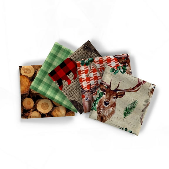 David Textiles 18" x 21" 100% Cotton Woodland, Multi-color, for Quilting & Sewing, 5 Pieces