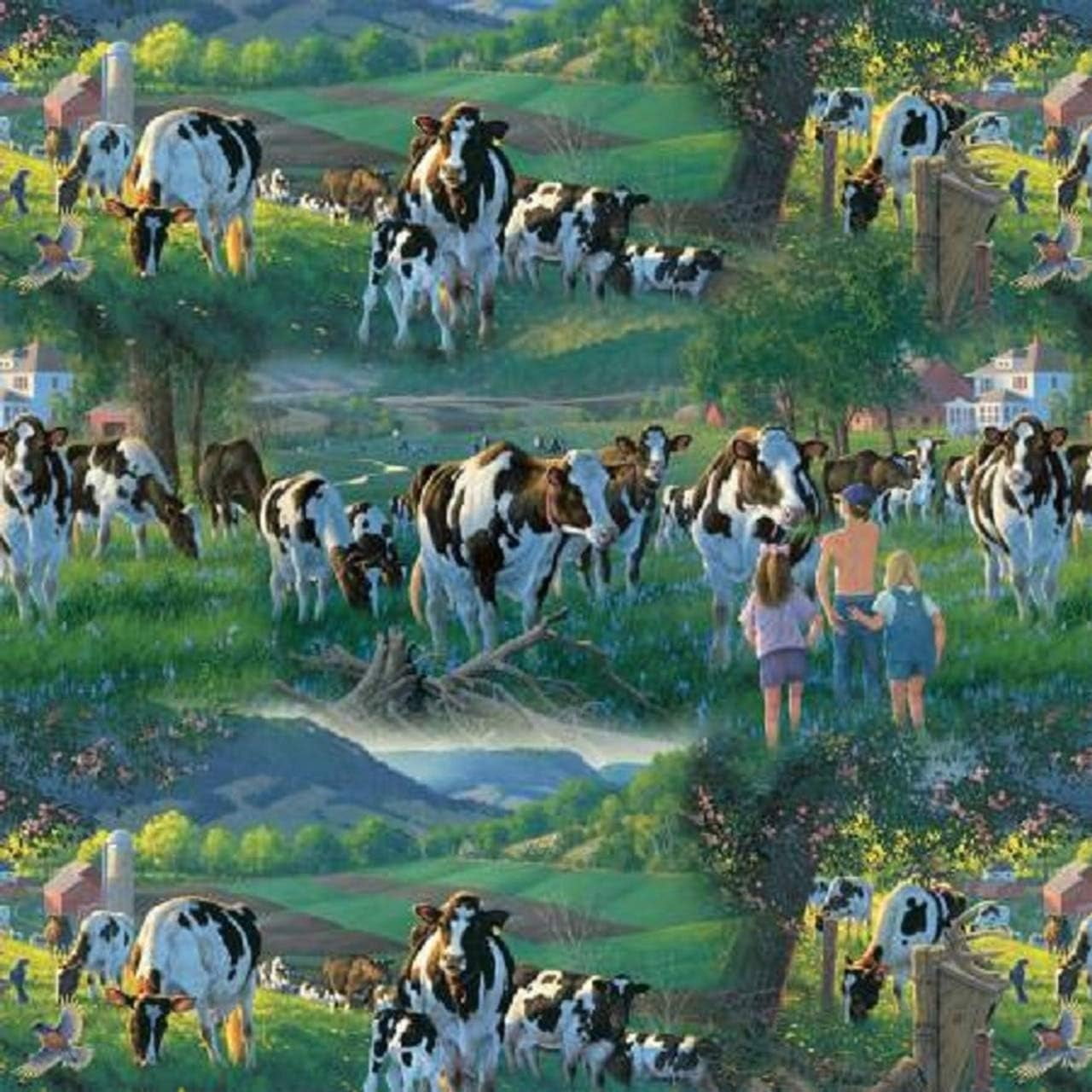 David Textiles Cows in The Sun Animal Scenic Digital 100% Cotton Fabric sold by the yard