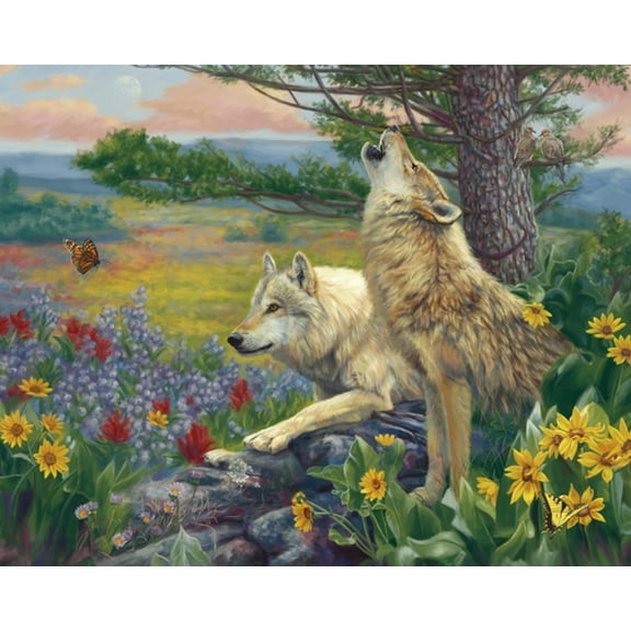 David Textiles Cute Wolves in The Springs Multicolor 35" Panel 100% Cotton Fabric by The Panel
