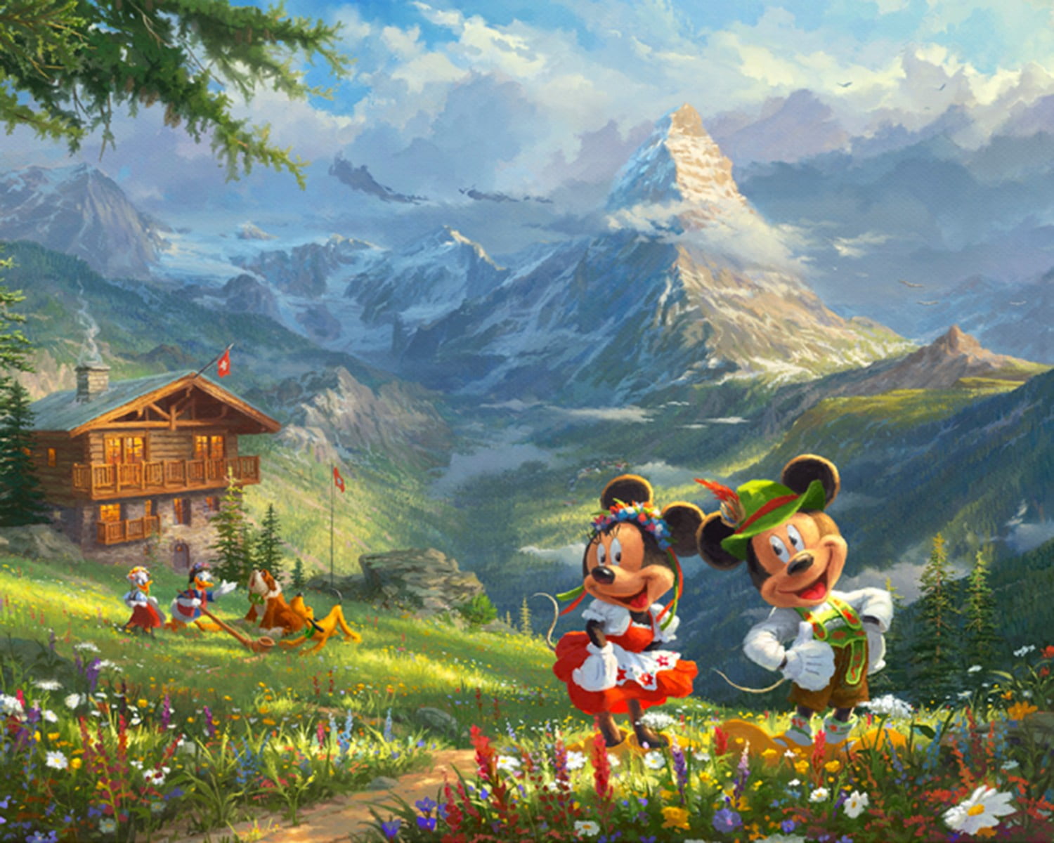 David Textiles Disney Dreams Mickey & Minnie Mouse in The Alps Digital 35" Panel 100% Cotton Fabric by The Panel